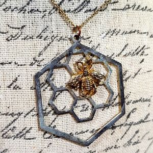 Bee on a honeycomb long necklace